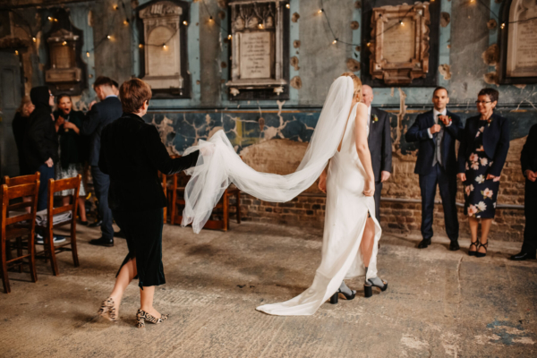 A Cathleen Jia Slip Dress & Gucci Platforms With Socks, for a Modern London, Pre-Lock Down Wedding