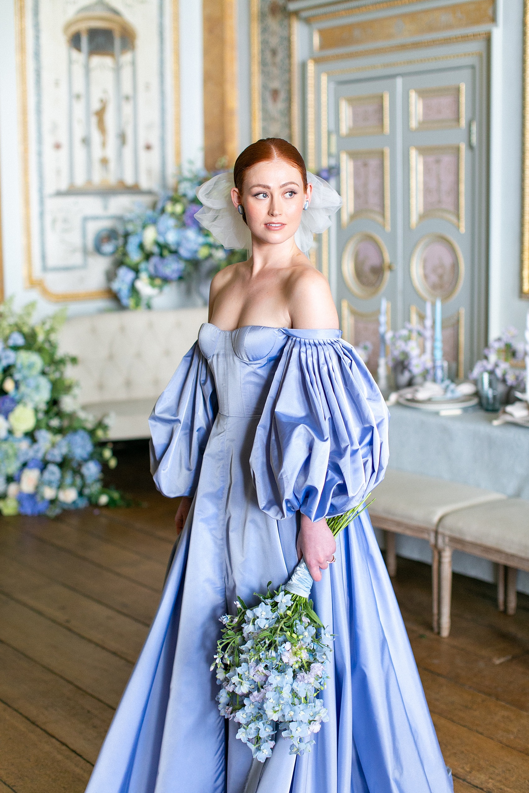 29 Bridgerton bride blue wedding dress regencey editorial