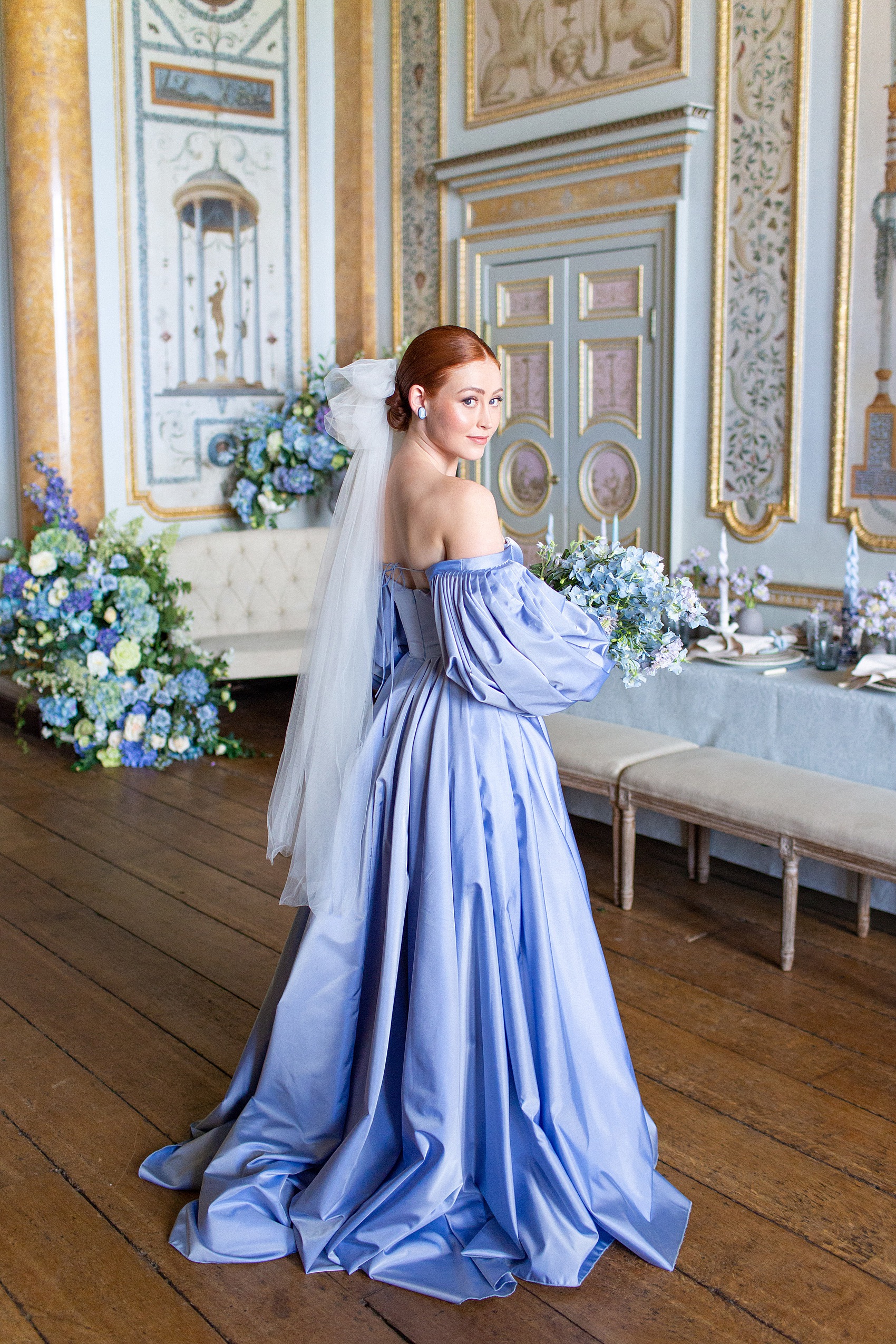68 Bridgerton bride blue wedding dress regencey editorial