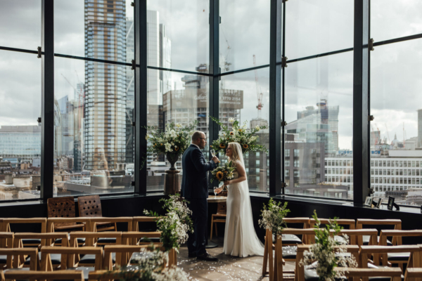 A Rime Arodaky Bride, Sunflower Bouquet + Cool, Modern, East LondonWedding