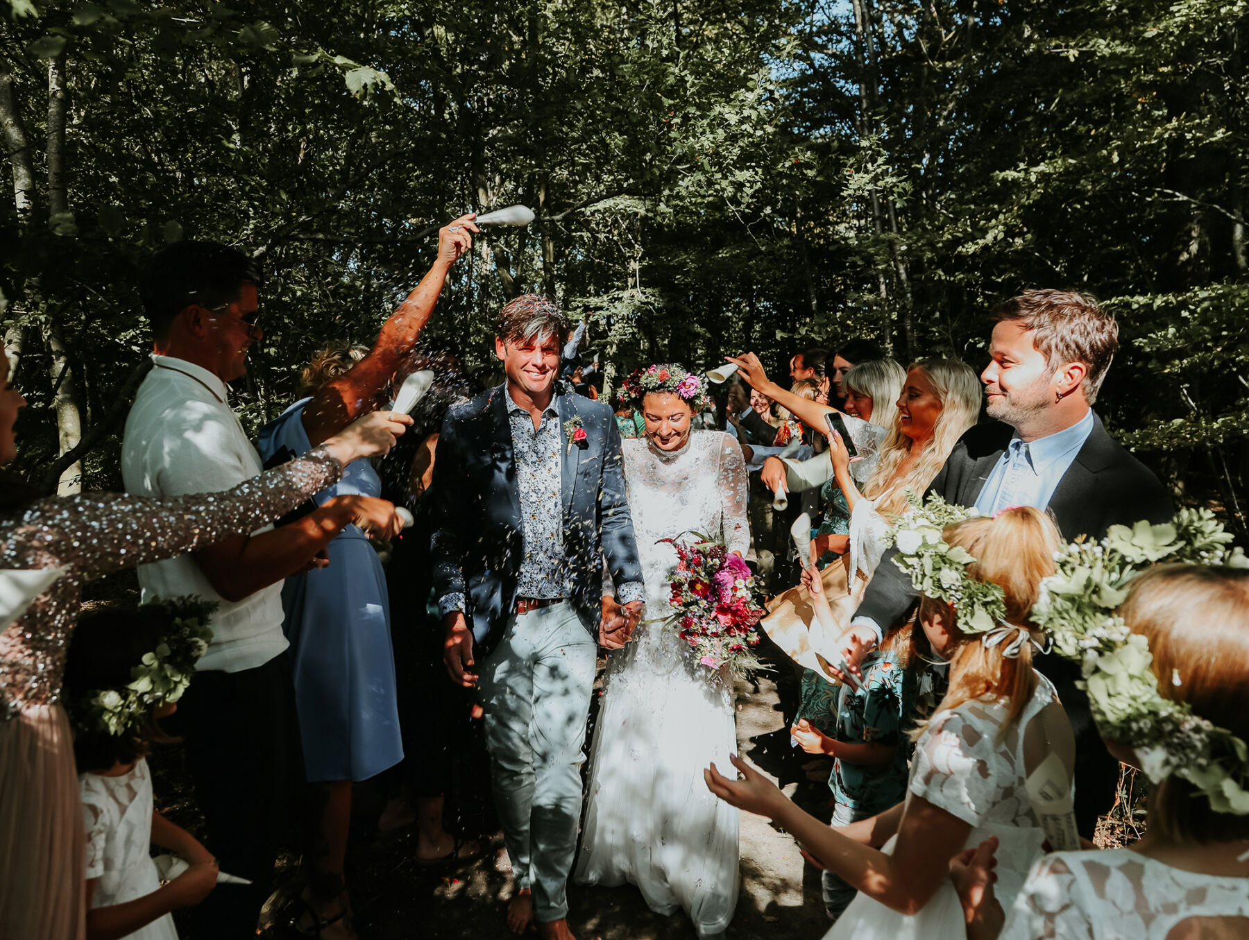 A Needle & Thread Dress for a Fun, Bohemian, Wild & Natural Woodland Wedding at Hawthbush Farm in East Sussex 9 Confetti woodland wedding