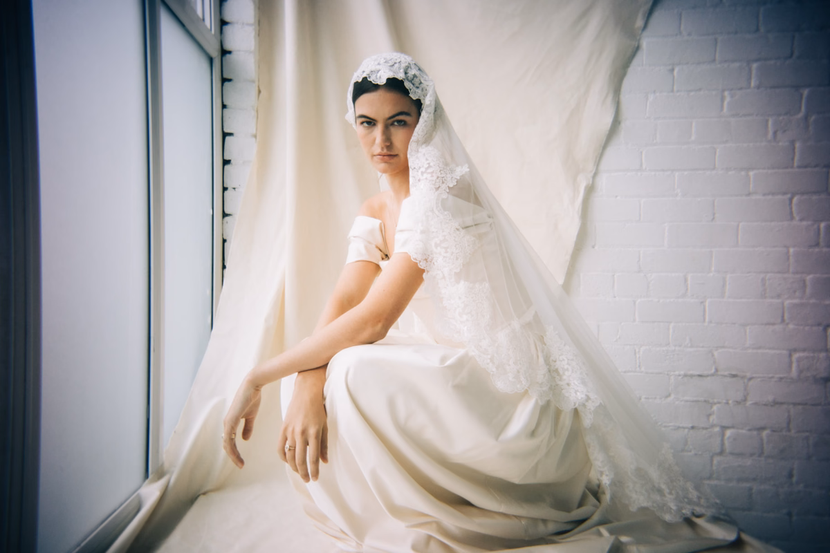 Kindling Bridal Nectar Corset and Honey Skirt with Mantilla Veil