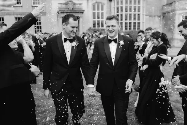 Black tie wedding at Elmore Court, planning by Salt and Scent Events. Photo by Harry Michael
