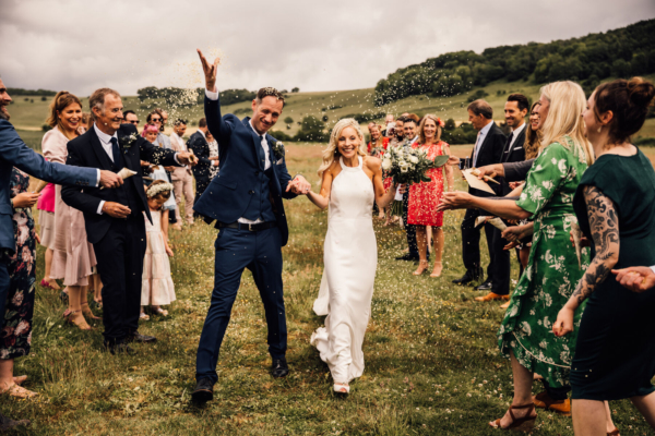 A Slinky Halterneck Dress for a Post Lockdown Wedding at Long Furlough Barn in West Sussex