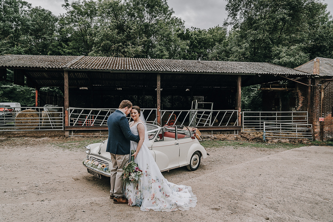 124 Handpainted floral wedding dress