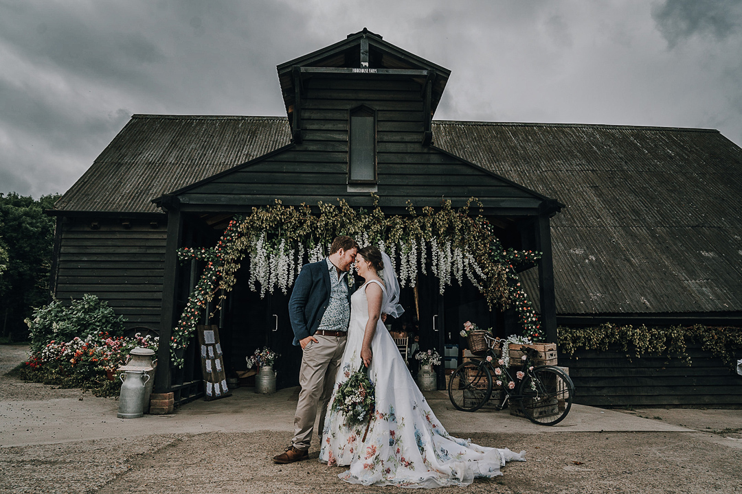 157 Handpainted floral wedding dress