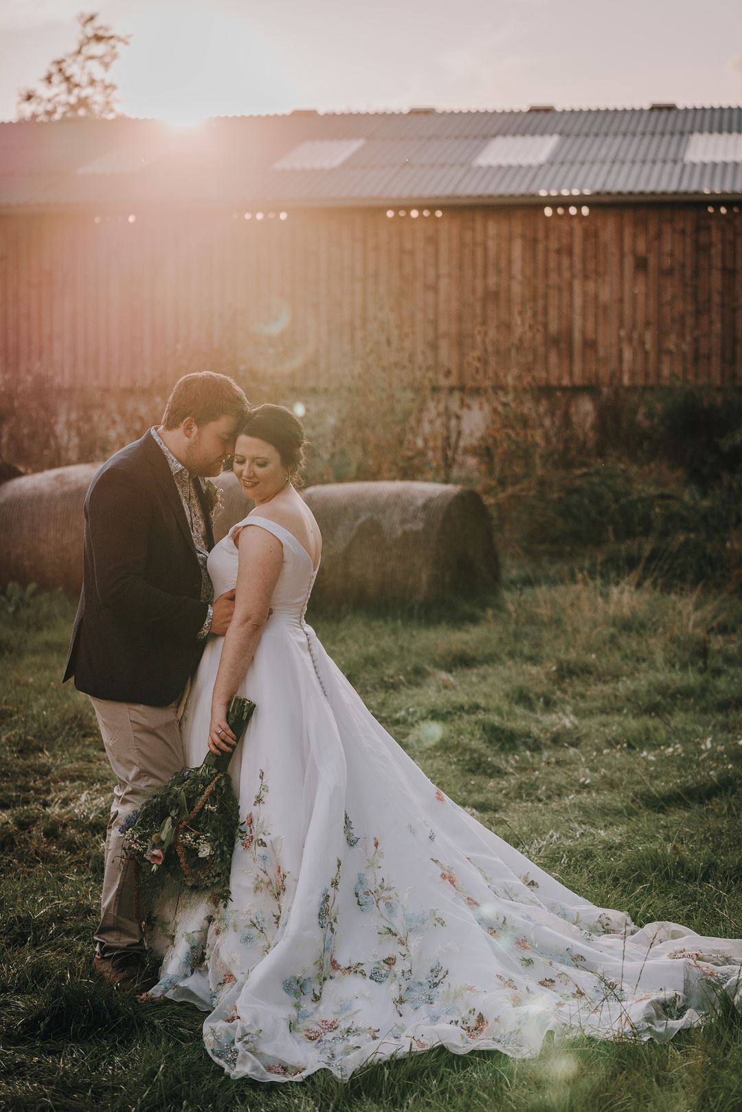 173 Handpainted floral wedding dress