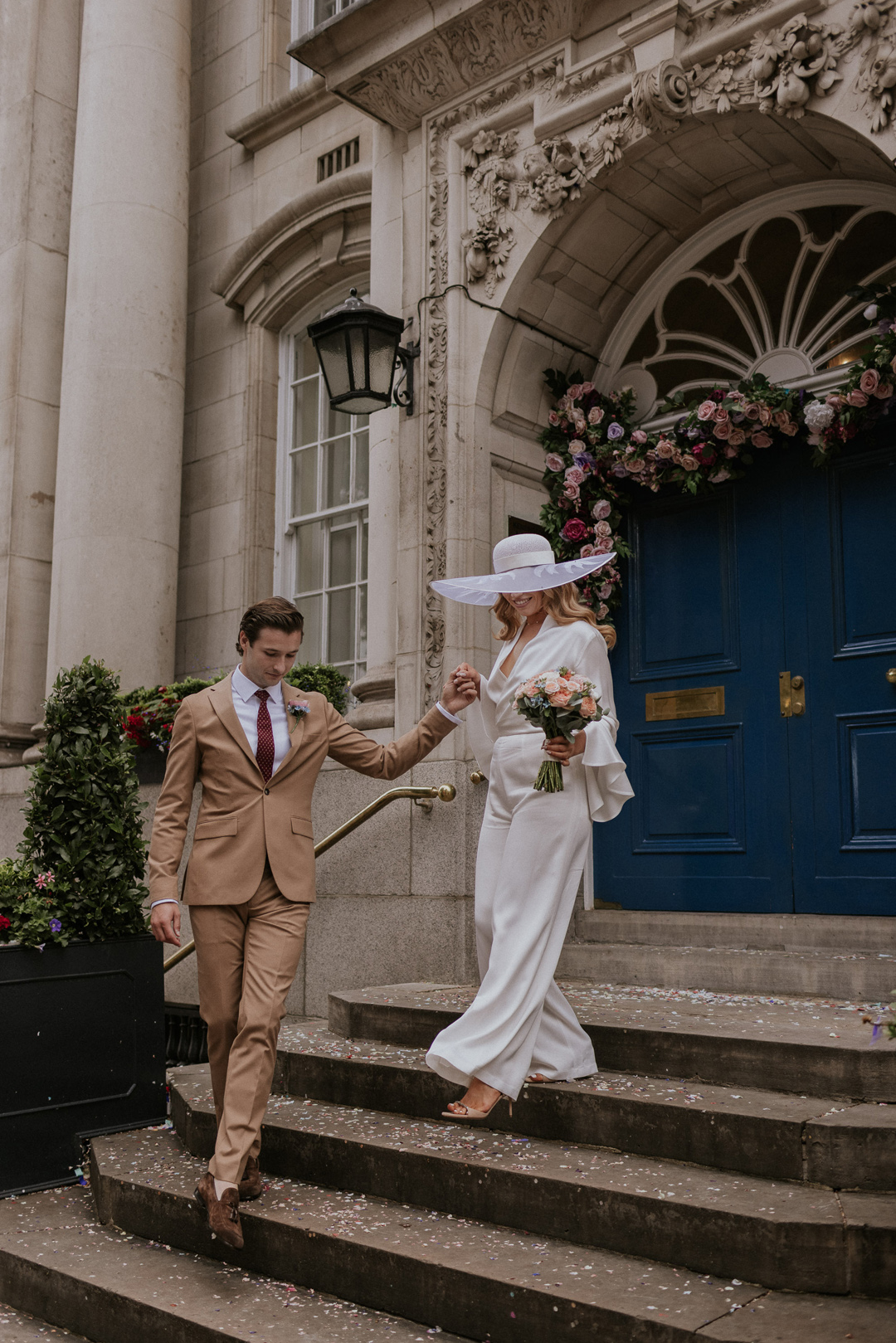 28 Bride in a wide brim hat Chelsea wdding