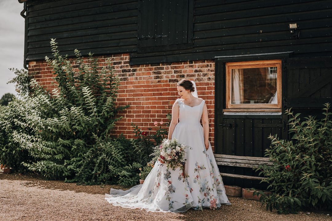 91 Handpainted floral wedding dress
