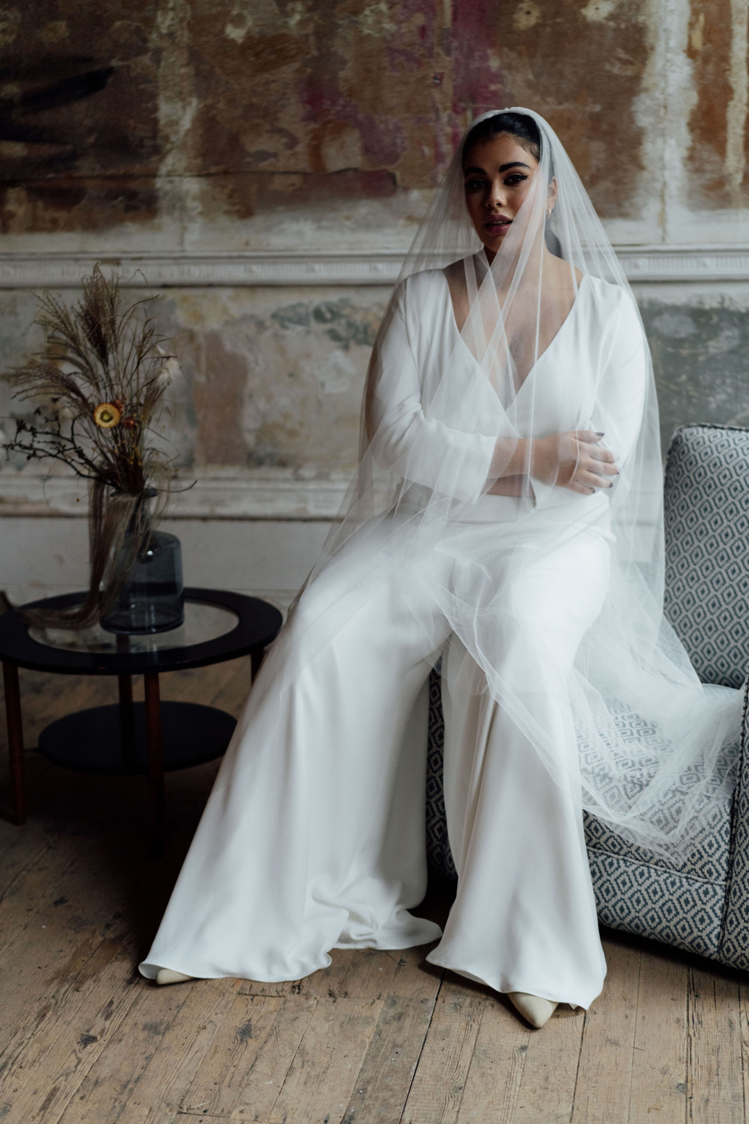 Andrea Hawkes Bridal wedding trousers and veil