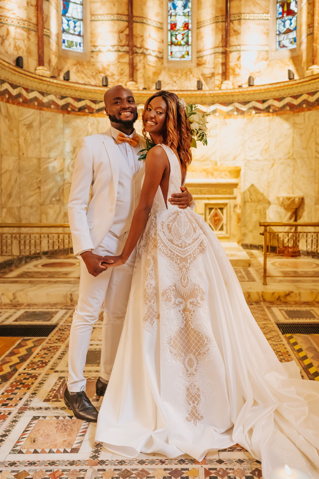 Black couple wedding at Fitzrovia Chapel London.