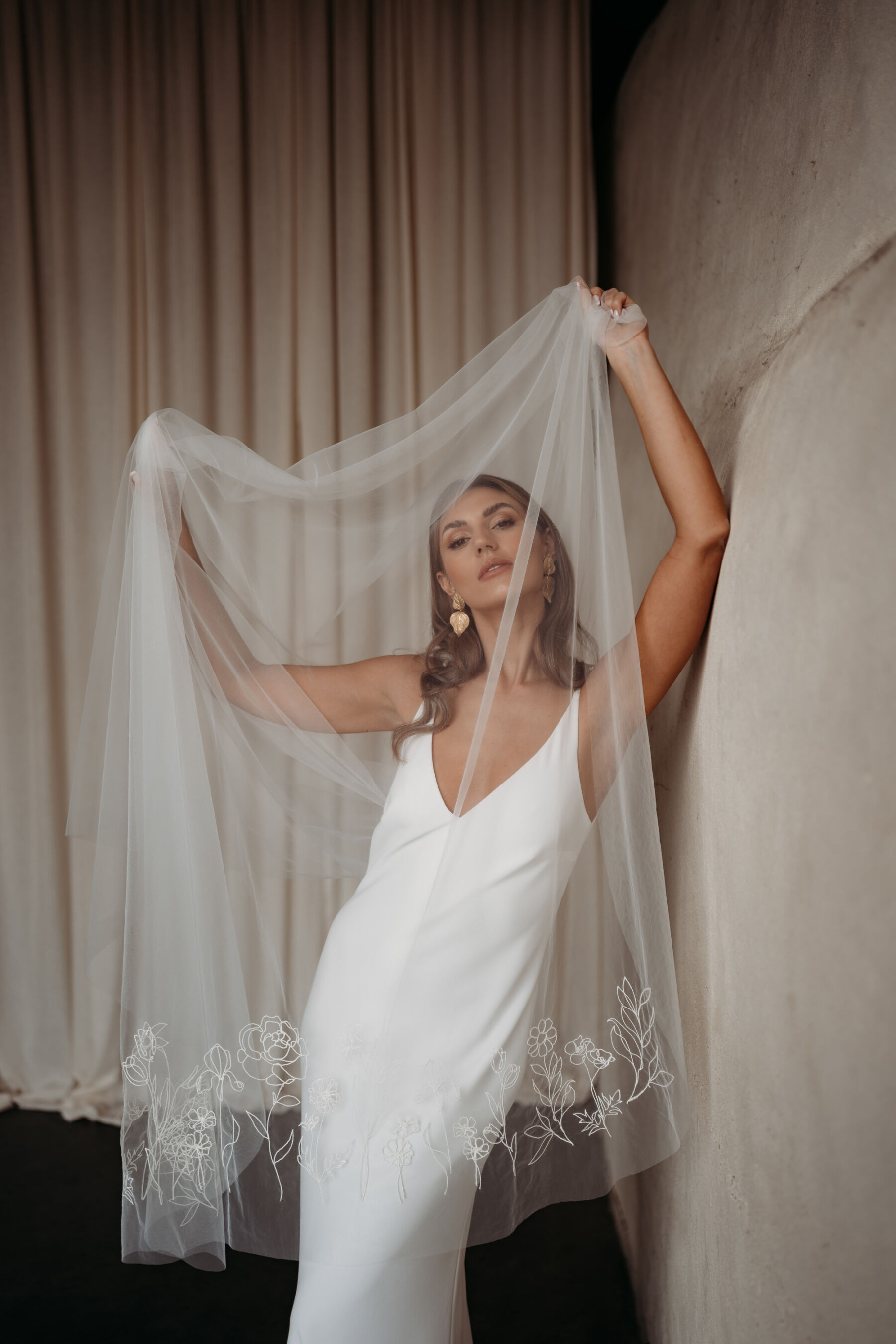 Modern embroidered wedding veil by Rebecca Anne Designs