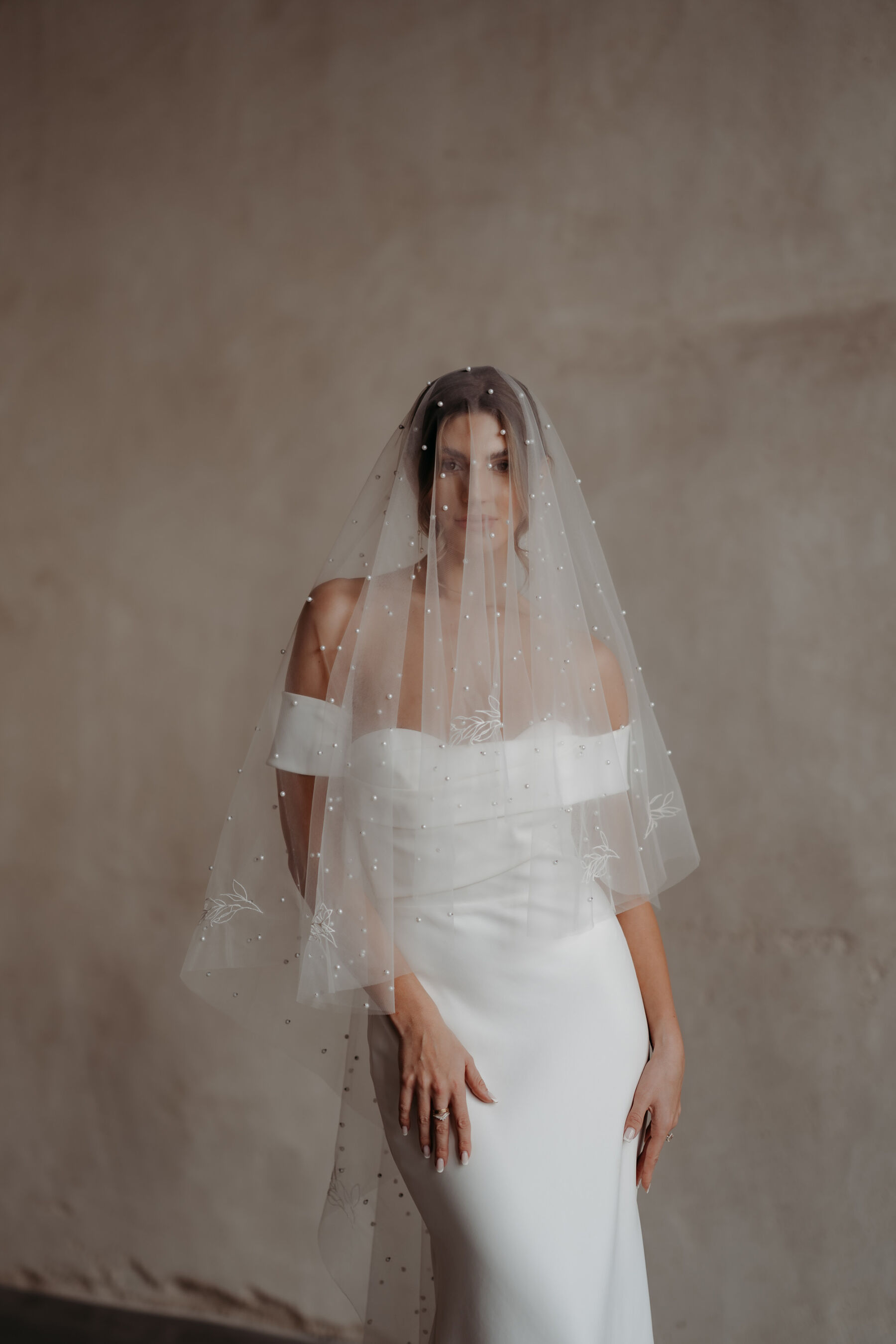 Modern embroidered wedding veil by Rebecca Anne Designs