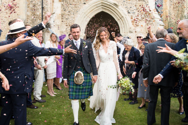 Hattie in Catherine Deane for her September Barn Wedding