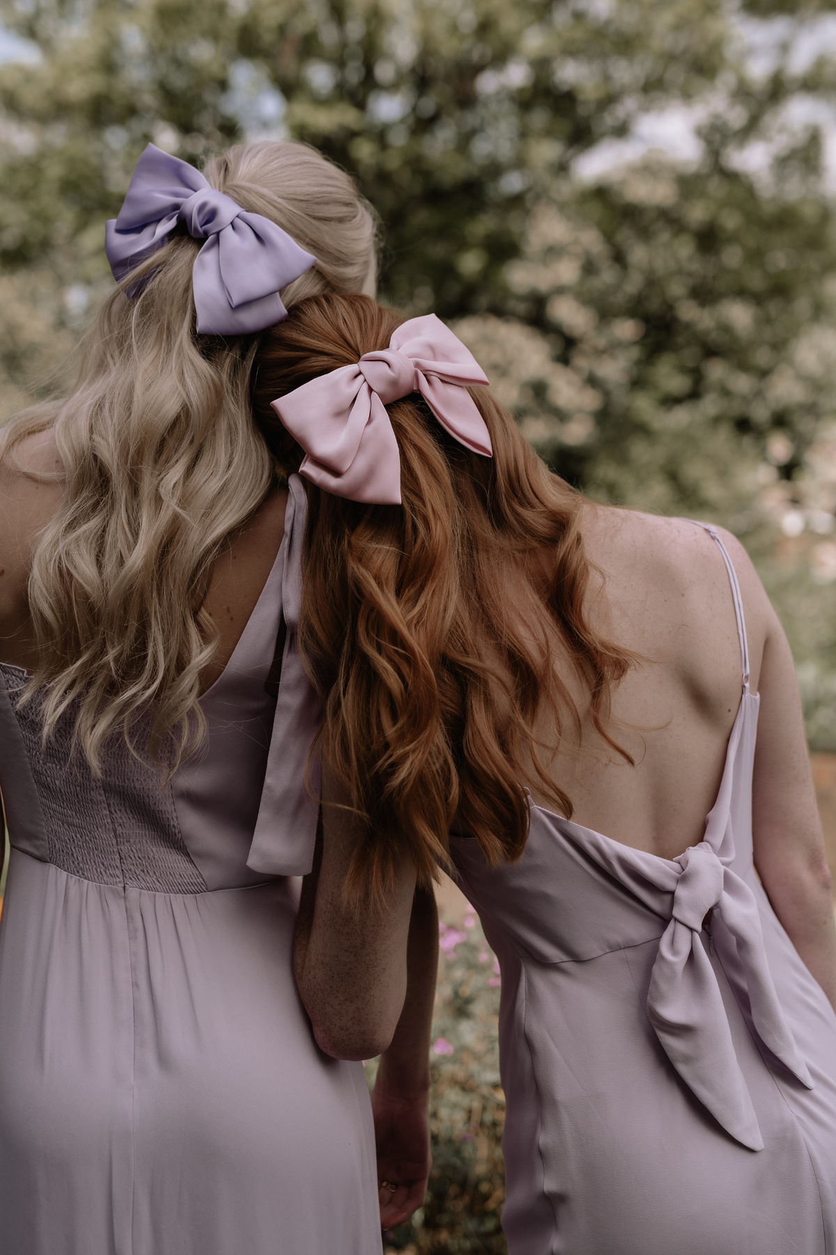 Maids to Measure lilac bridesmaids dresses and lilac hair bows