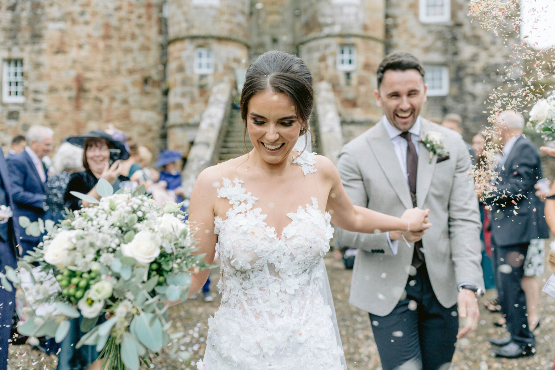 Caryn in Tarik Ediz for her Glamorous Rowallan Castle Wedding in Classic Greens and Whites Love My Dress UK Wedding Blog Podcast Directory Shop