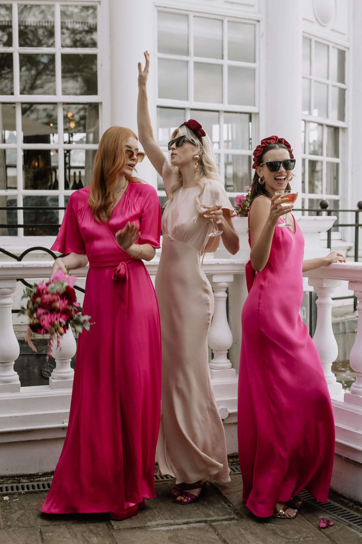 Bright pink modern bridesmaids dresses by Maids to Measure