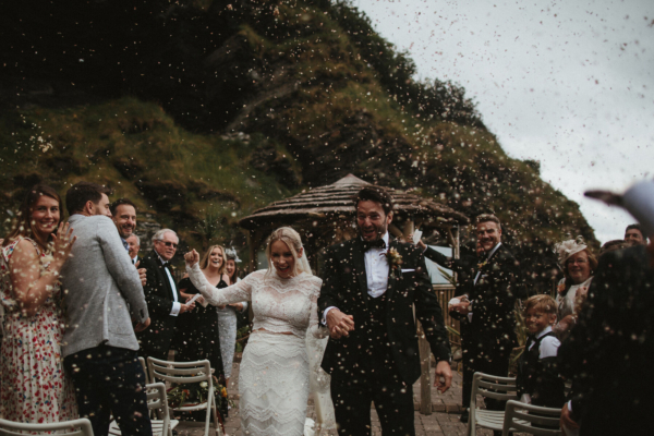Katie in Yolan Cris for her Tunnels Beaches Wedding in Devon