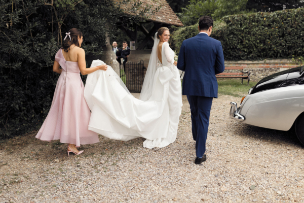 Sophie in Jesus Peiro for her Marquee Wedding at The Family Home