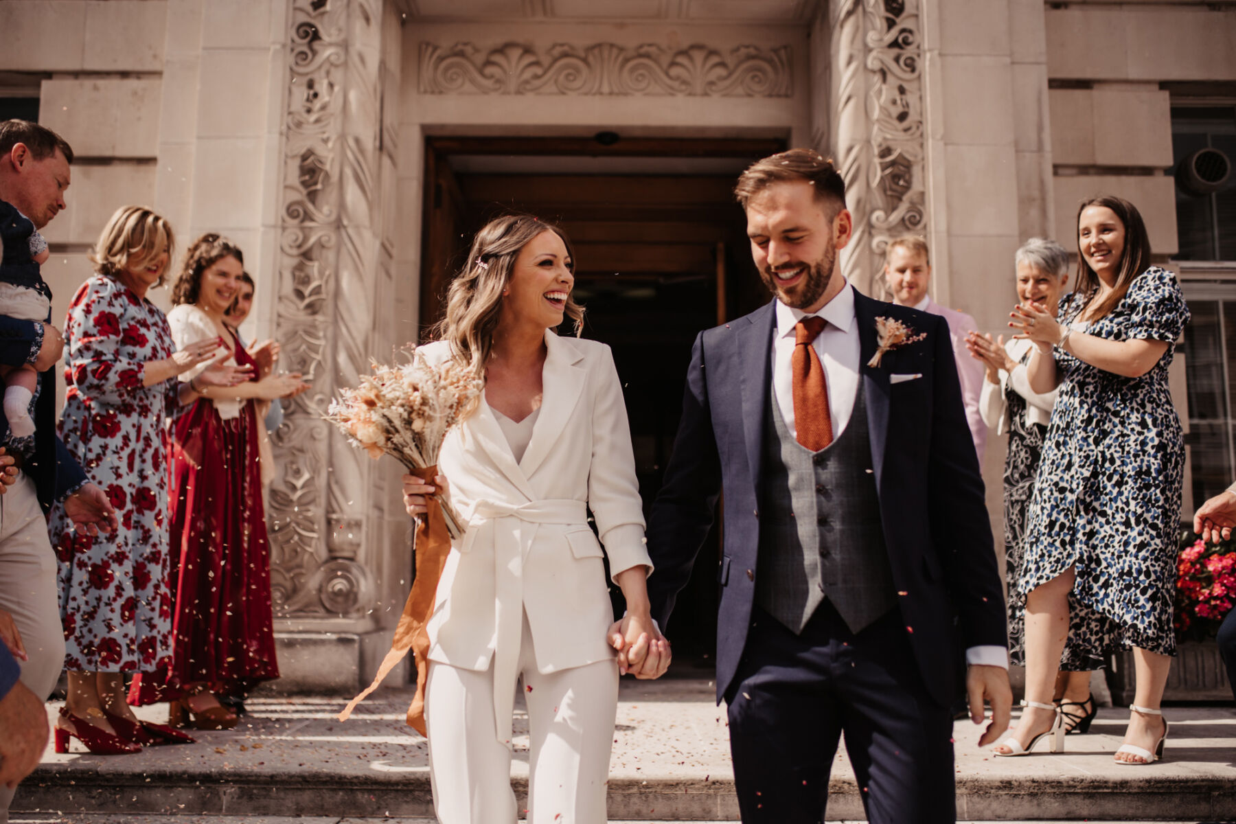 A White Mango Trouser Suit for a Laidback Legal Ceremony Wedding