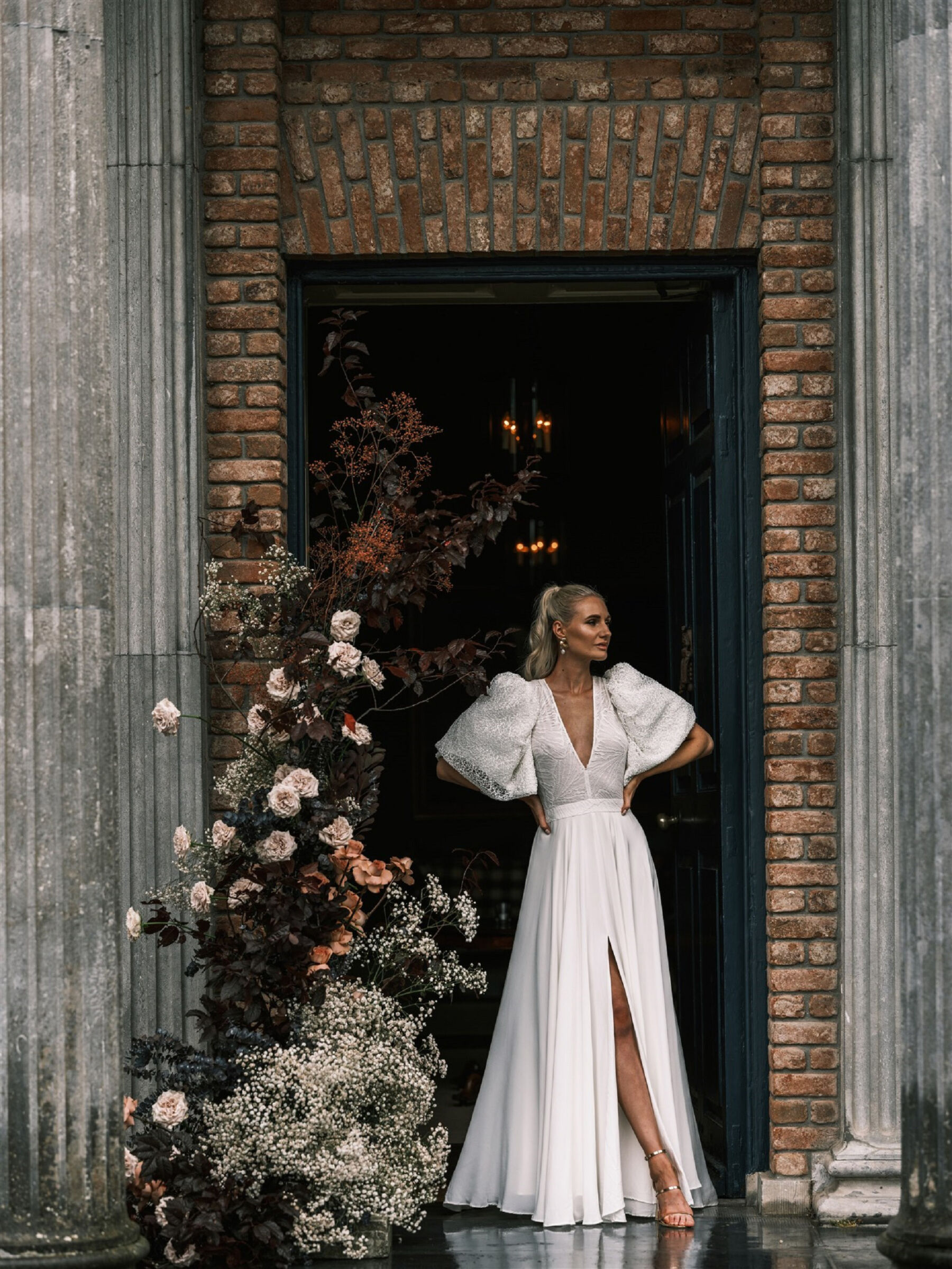 Caroline Takvorian puff sleeve wedding dress.