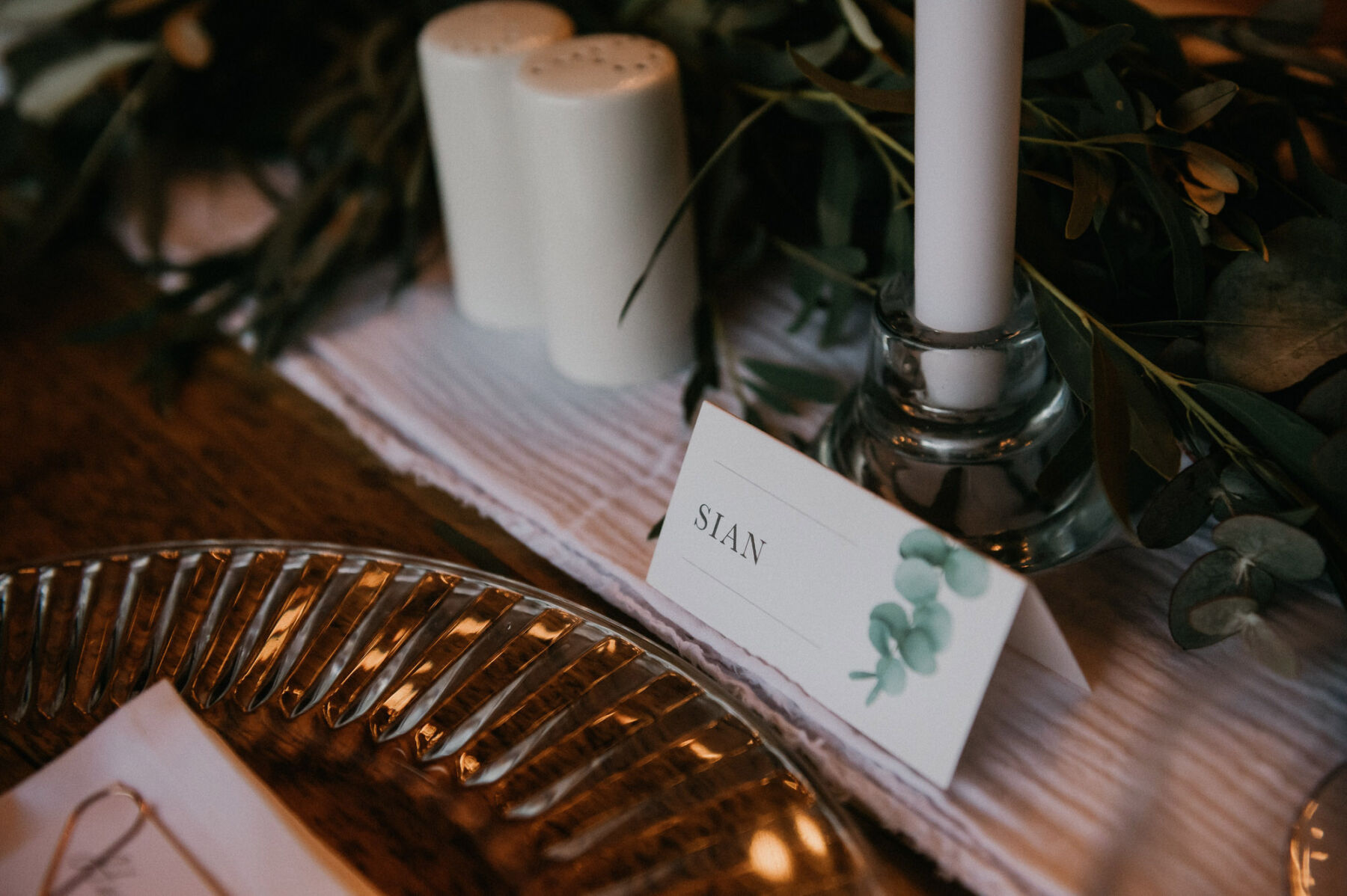 Simple + elegant watercolour place name cards at wedding reception. Jessica Grace Photography.