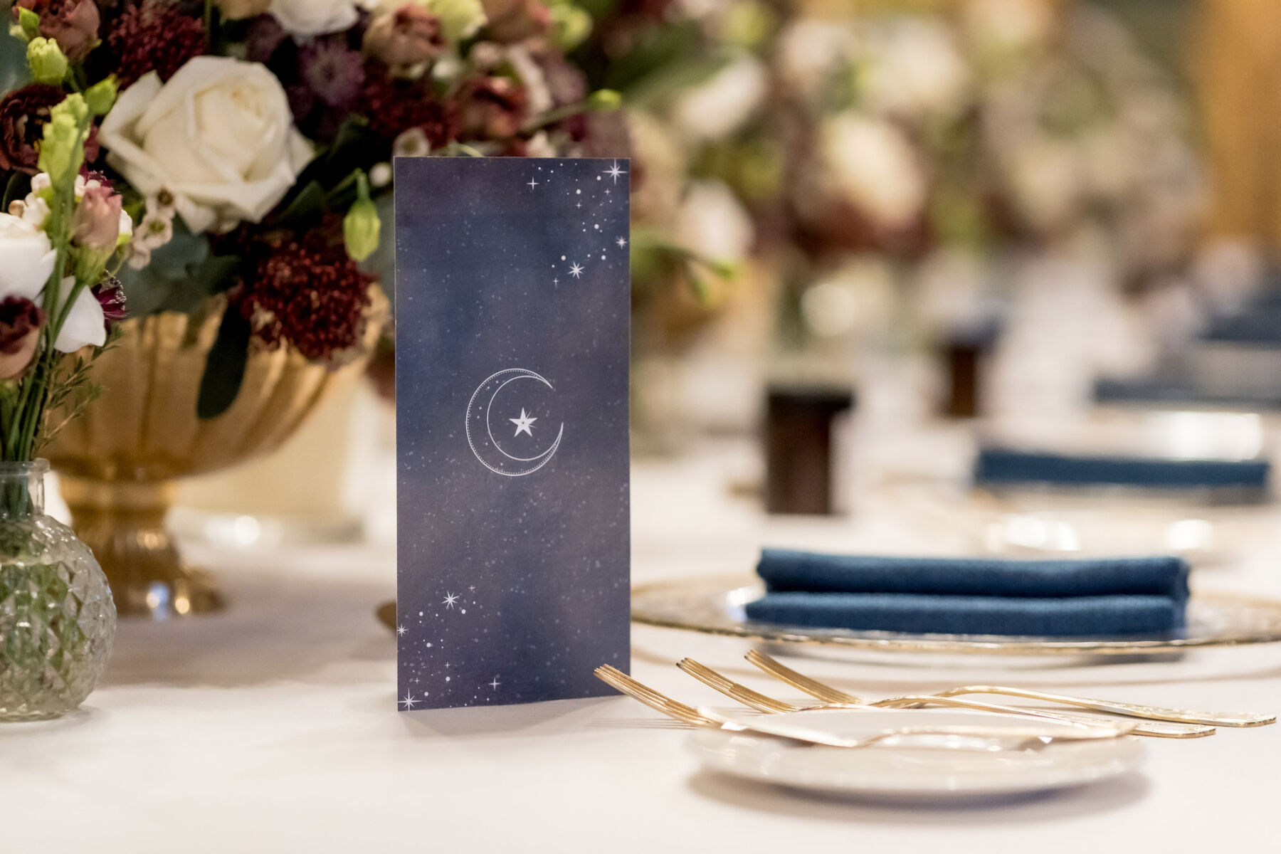 Blue, celestial inspired wedding stationery.