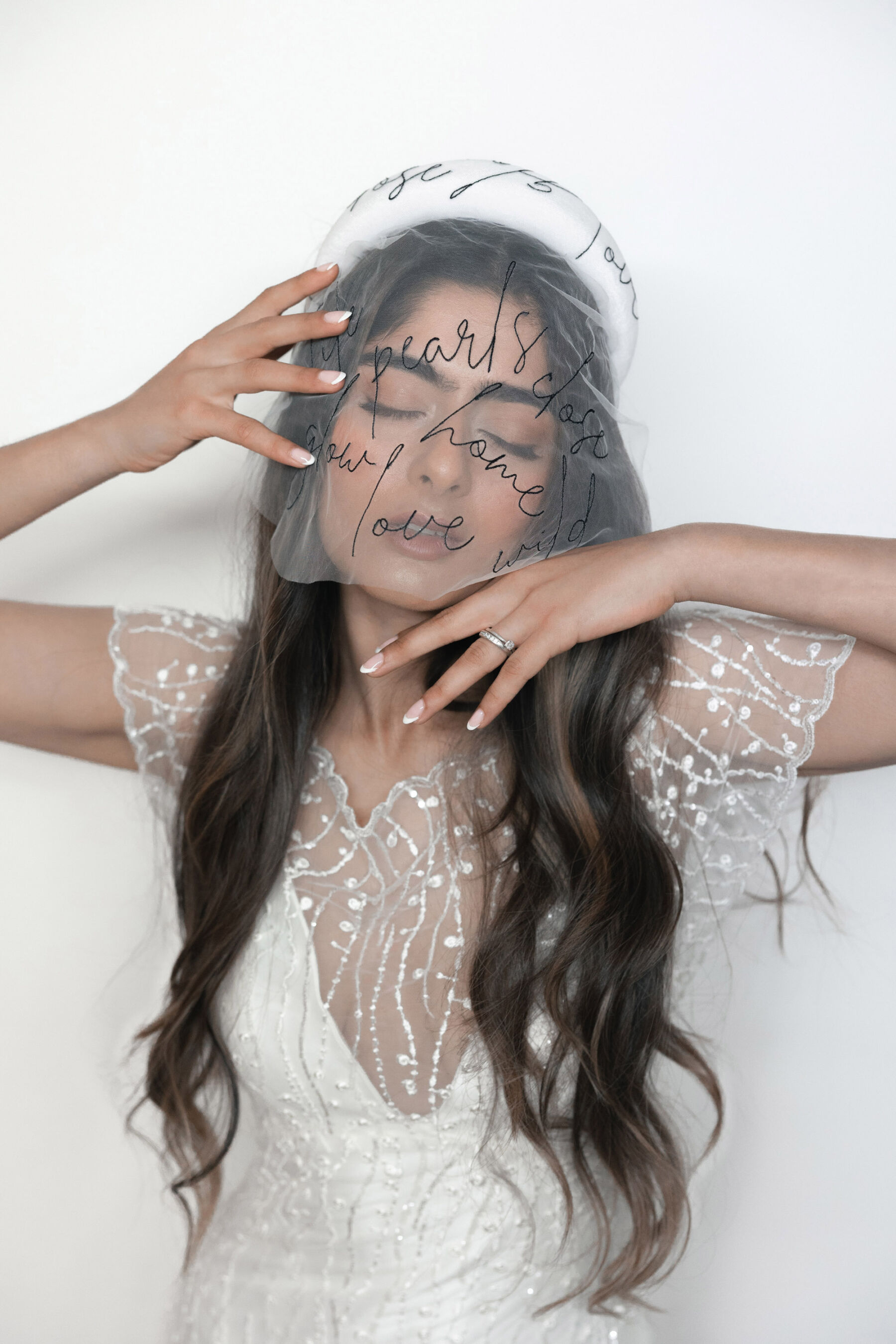 Poetry Veils. Wedding veils embroidered with poems, by Rebecca Anne Designs & Jen Feroze of Jackdaw Editorial