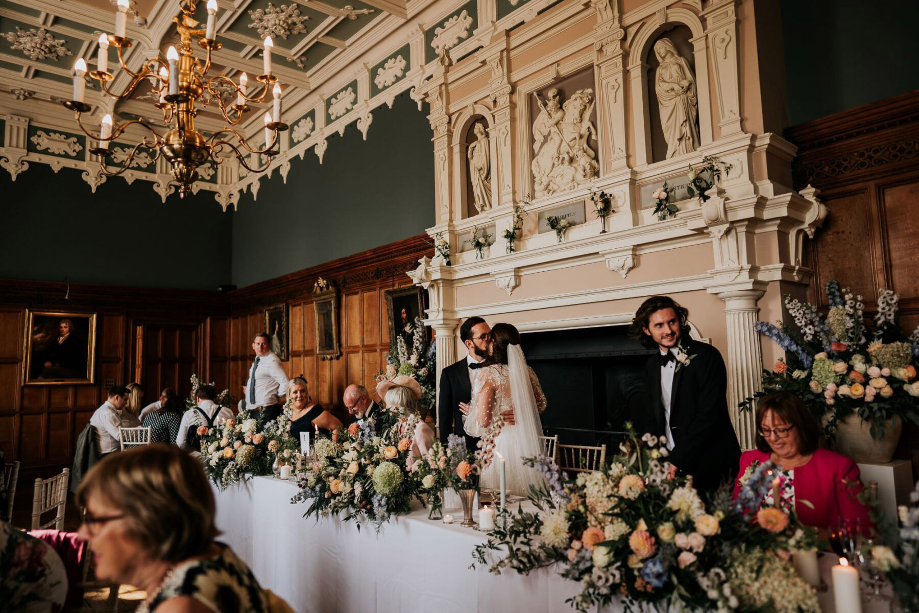 Top table flowers at Arley Hall & Gardens wedding venue, Cheshire