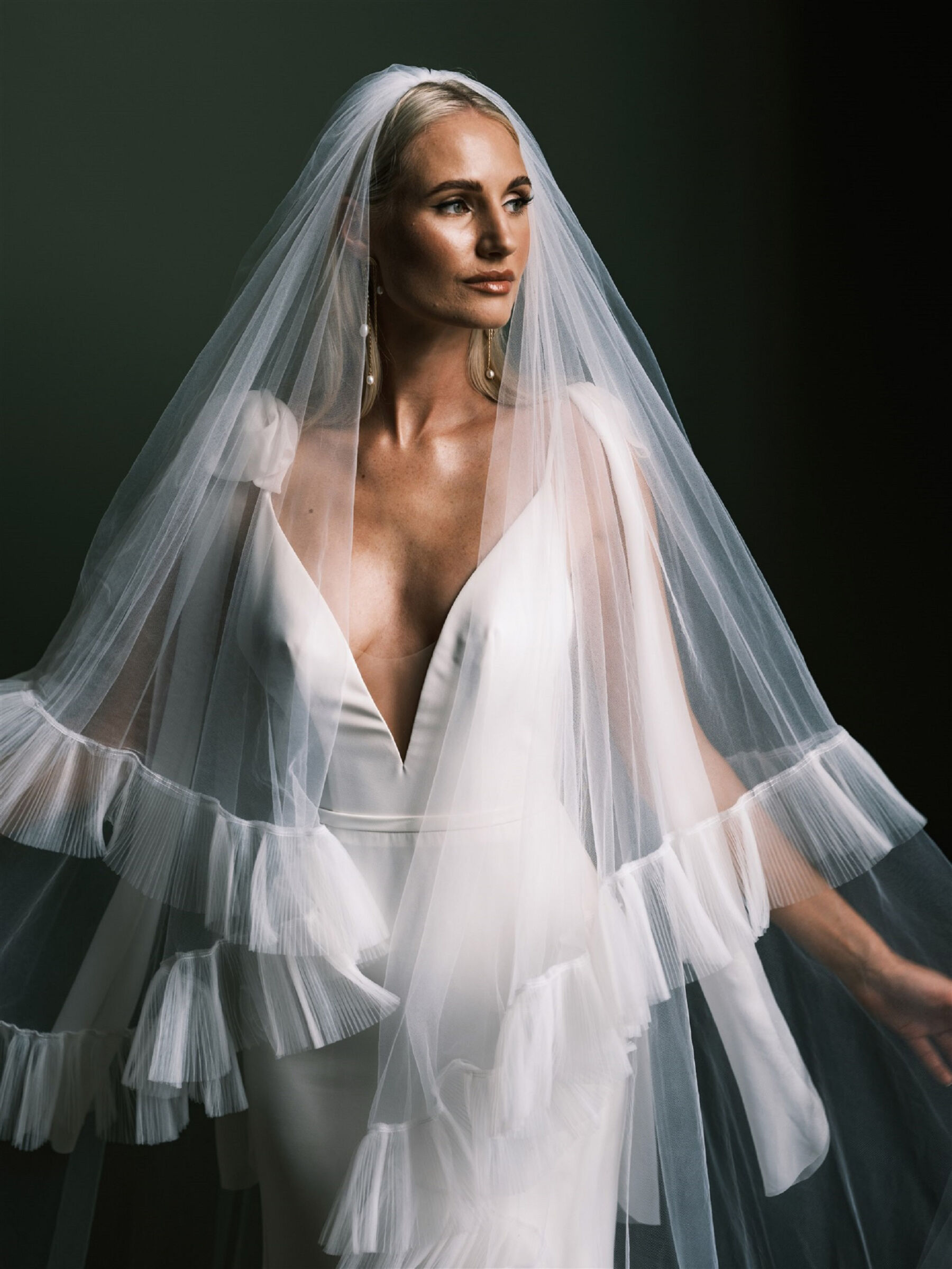 Frilly edged wedding veil & Made With Love Bridal wedding dress