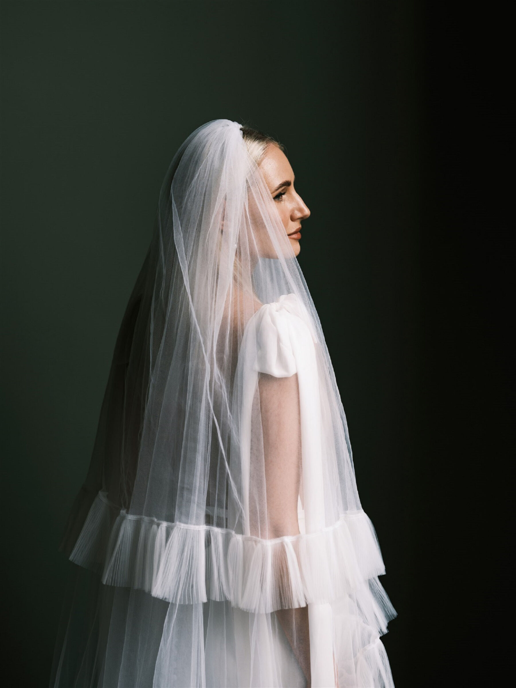 Frilly edged wedding veil & Made With Love Bridal wedding dress