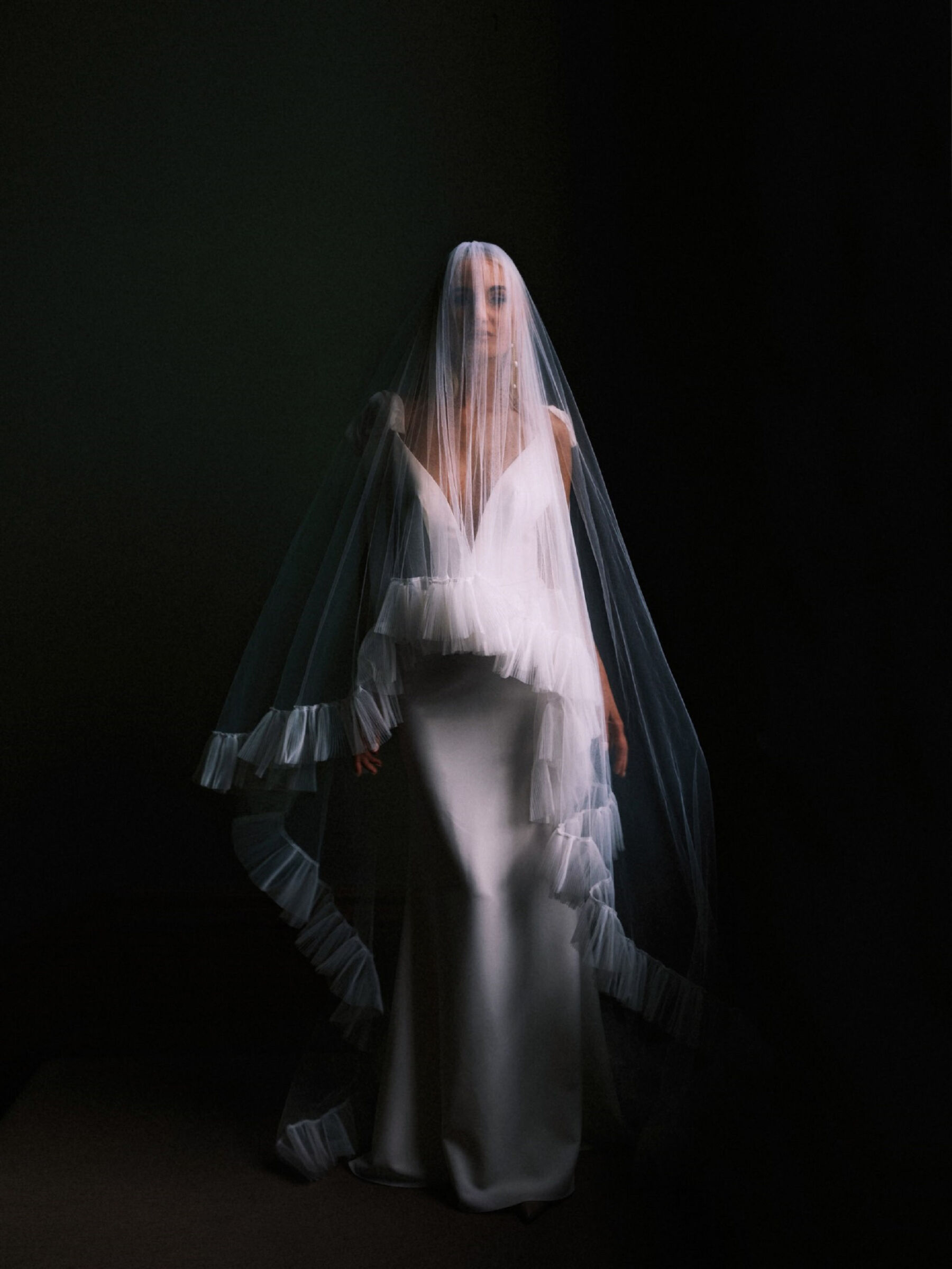 Frilly edged wedding veil & Made With Love Bridal wedding dress