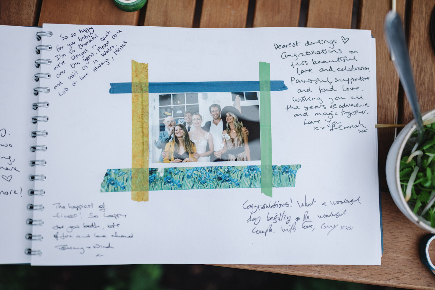Wedding guest book with polaroid photos + Washi tape. Wolf & Co. Photography.