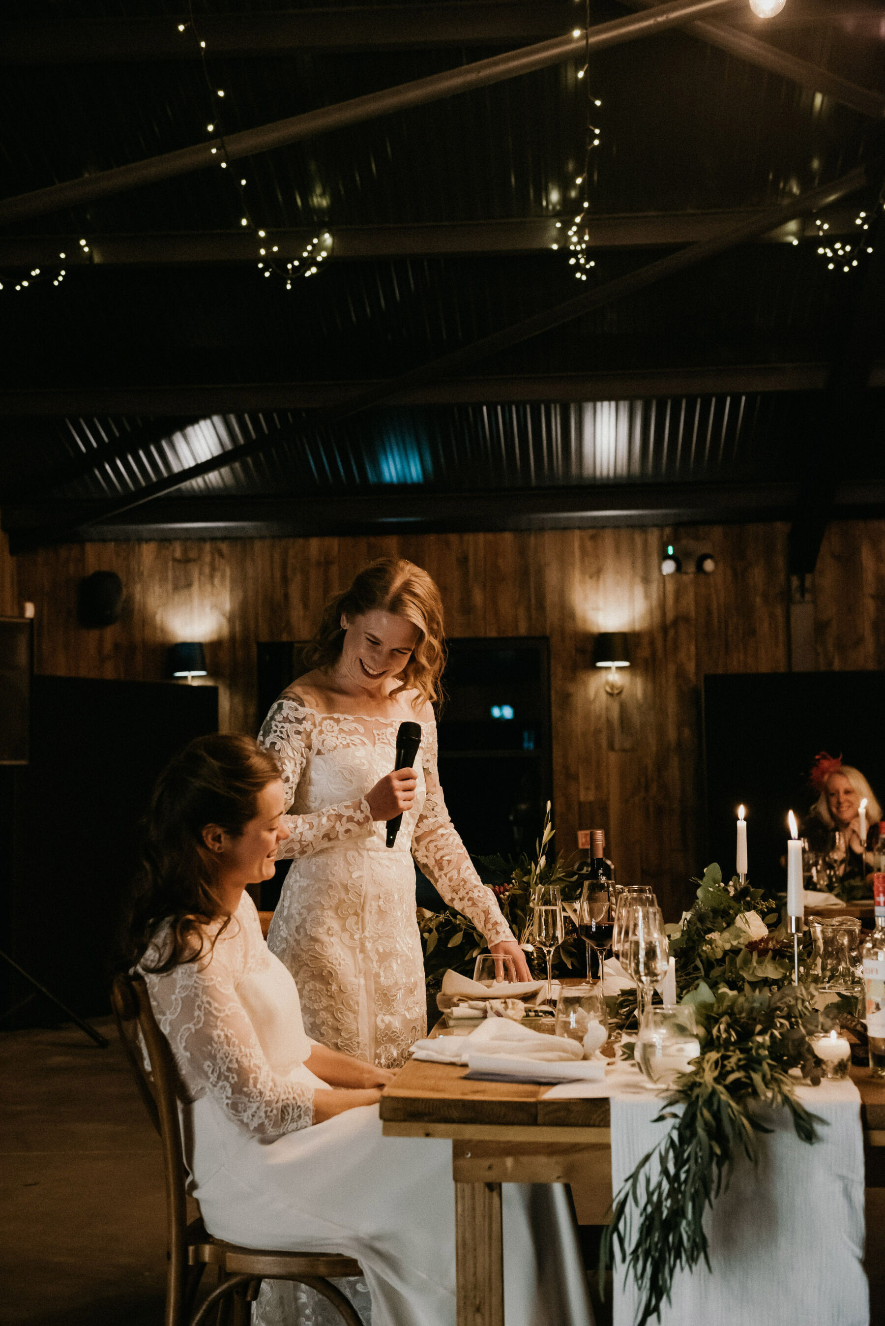 LGBTQ+ wedding - bride giving wedding speech. Jessica Grace Photography.