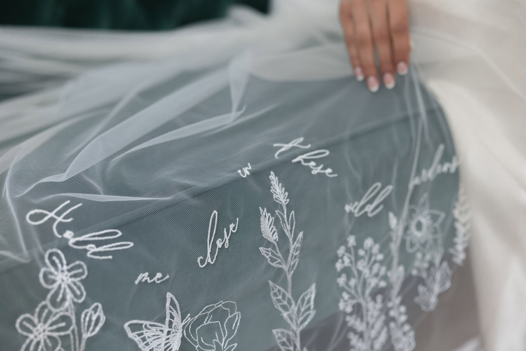 Poetry Veils. Wedding veils embroidered with poems, by Rebecca Anne Designs & Jen Feroze of Jackdaw Editorial