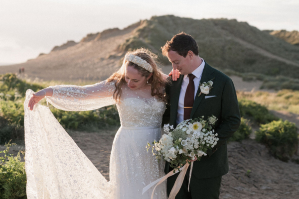 Sarah in Jesus Peiro for her Beautiful and Intimate Treseren Cornwall Wedding