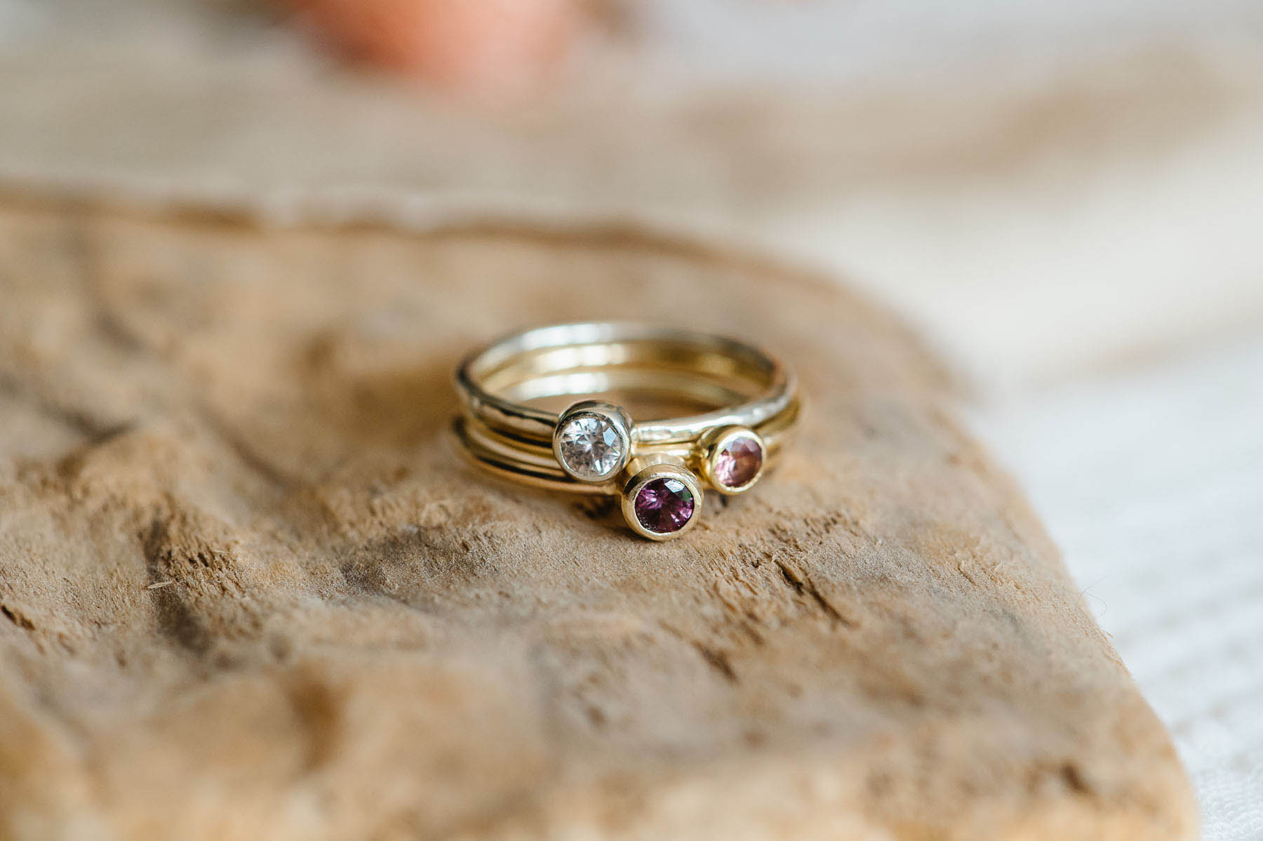 Recycled gold natural gemstone rings by Nikki Stark