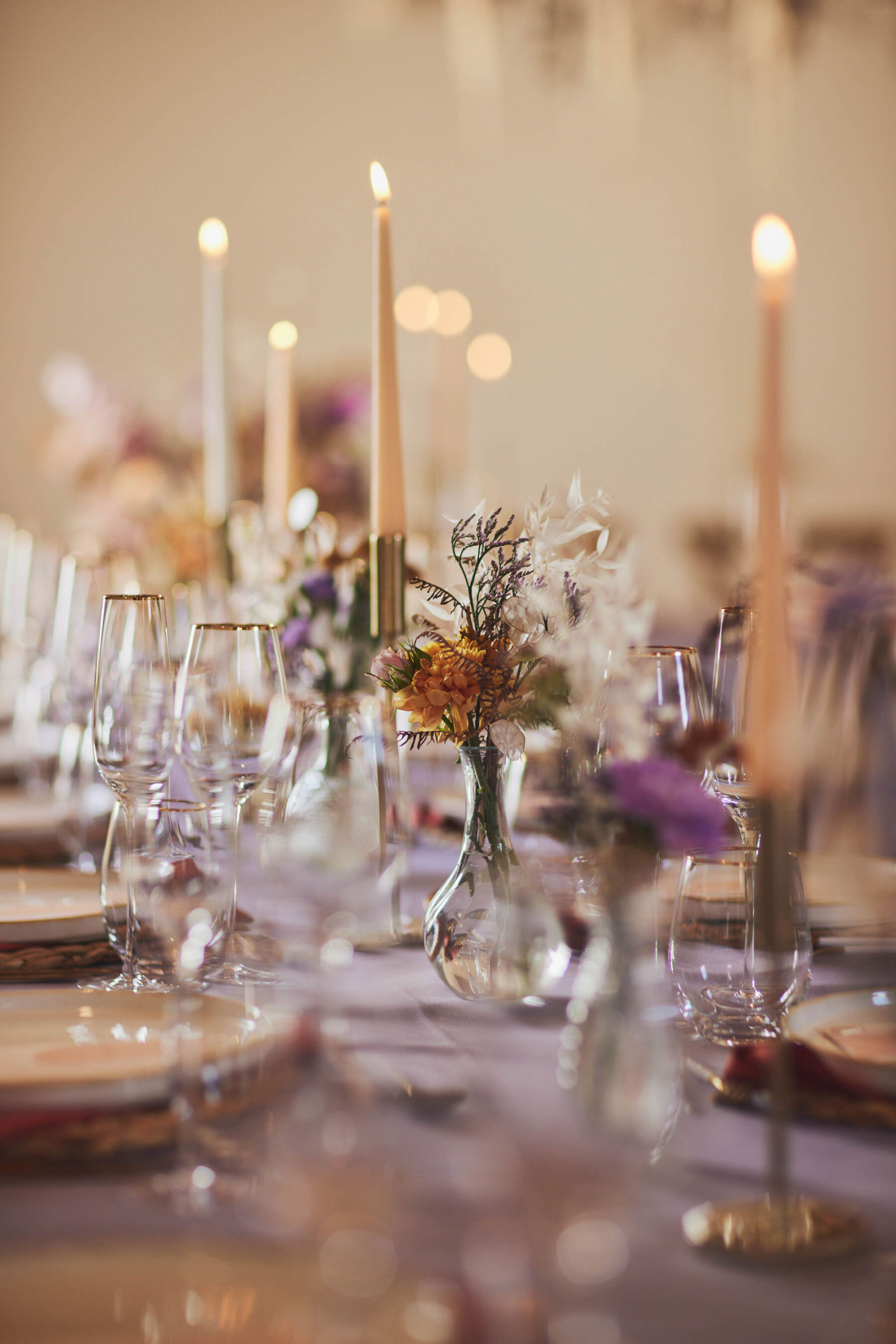 Wedding table flowers at Brickhouse Vineyard - Devon wedding venue.