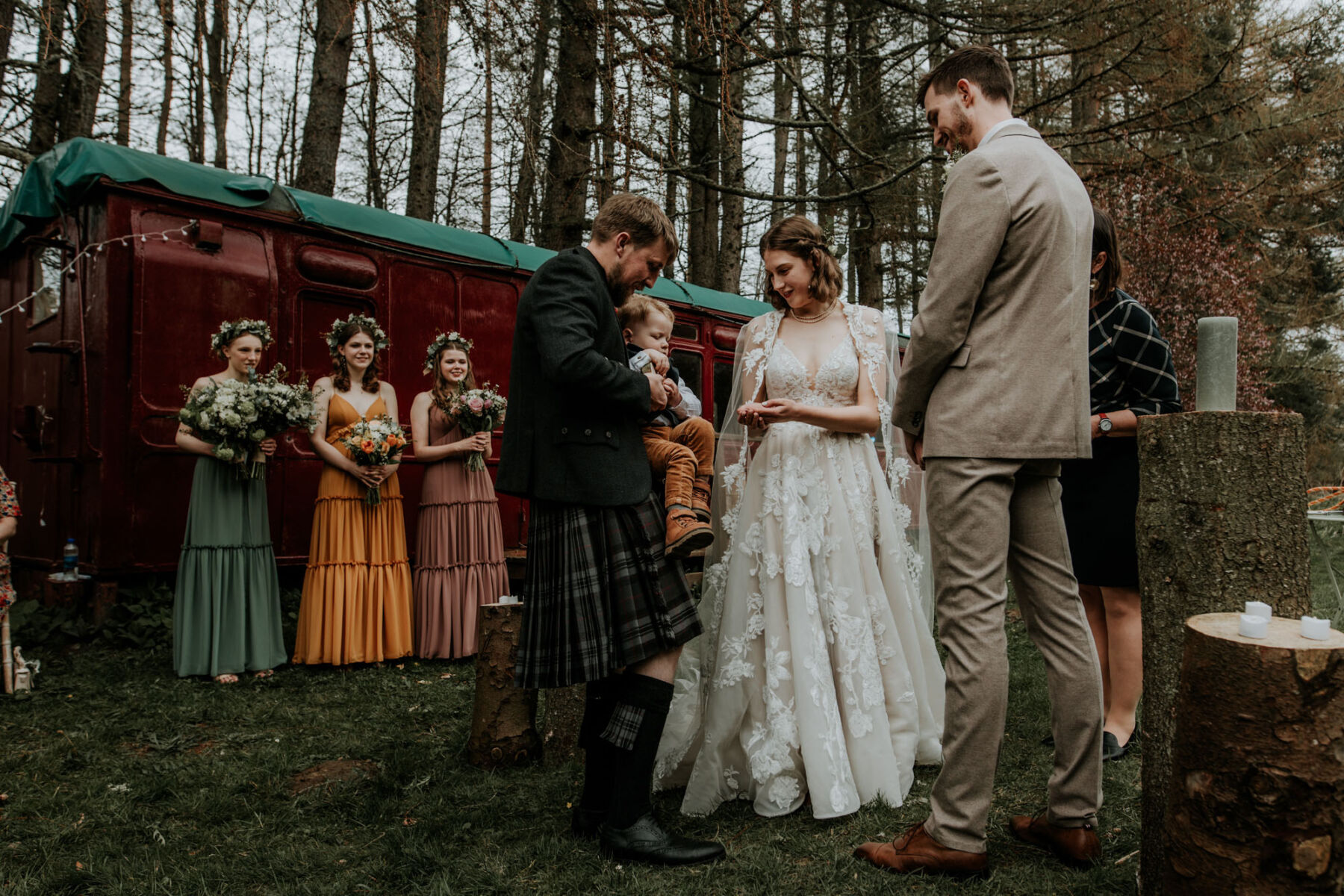 Outdoor wedding ceremony at Aswanley, Aberdeenshire