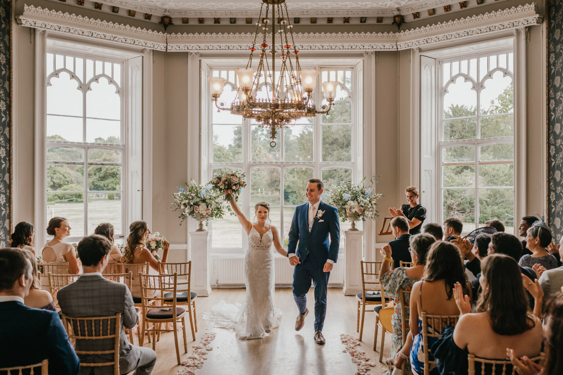 Bride and Groom just married after wedding ceremony at Nonsuch Mansion. Shelby Ellis Photography.