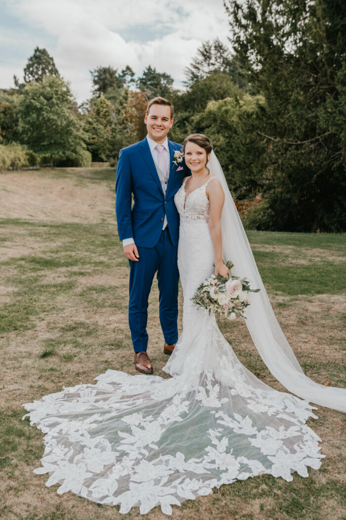 Bride wearing an Essense of Australia wedding dress for her wedding at Nonsuch Mansion in Surrey. Shelby Ellis Photography.