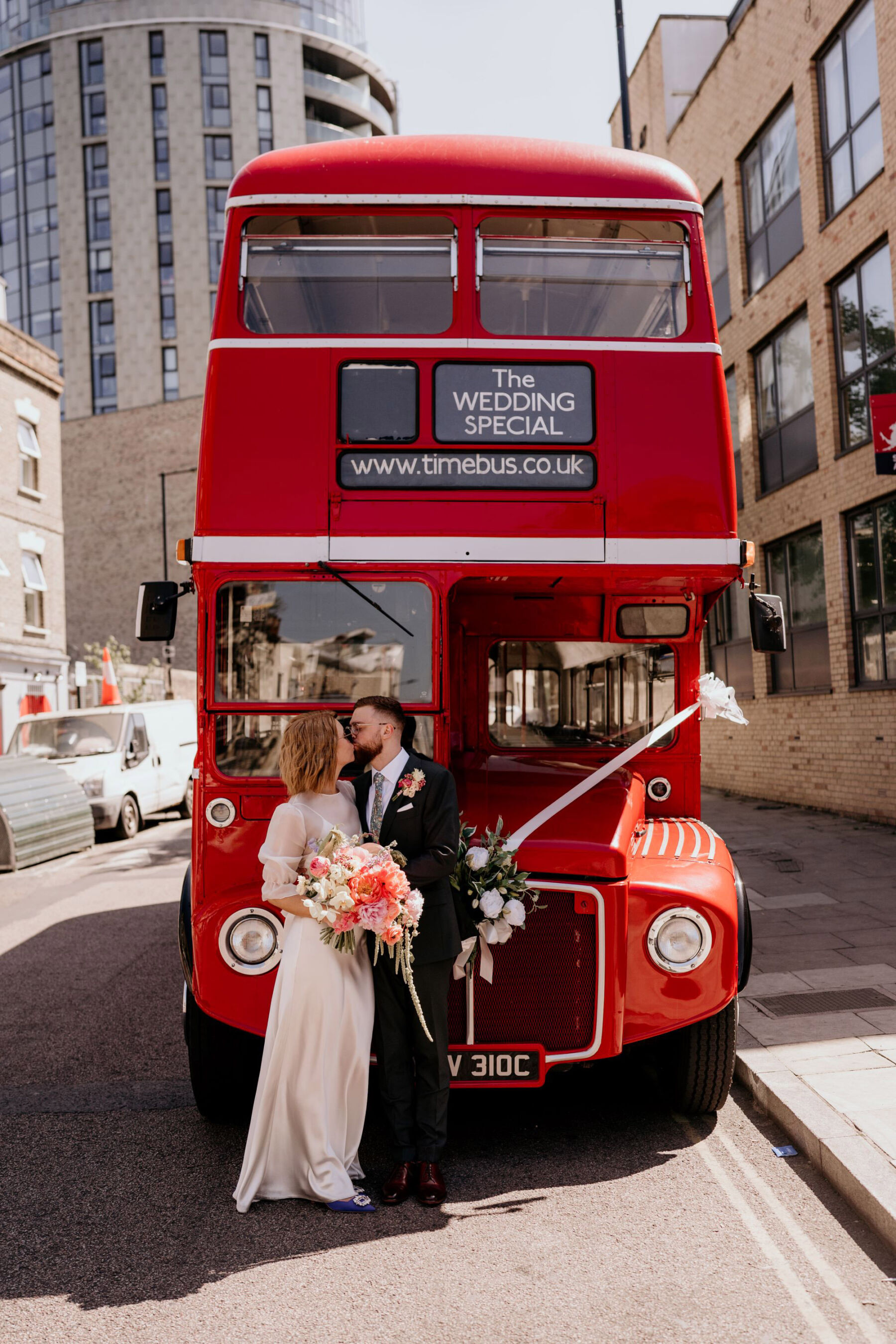 Red London wedding bus.