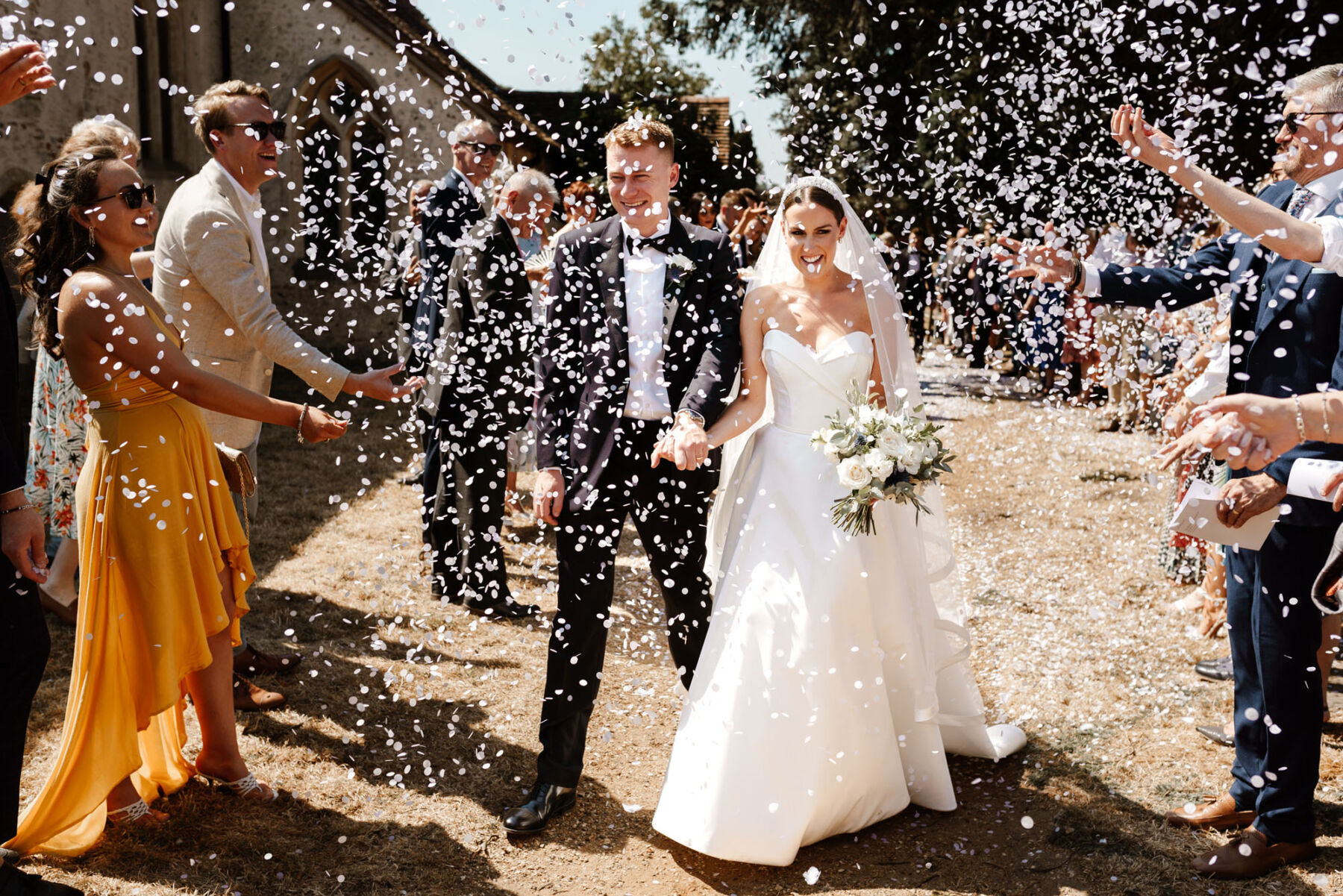 Confetti shot outside Silchester Farm wedding venue in Hampshire