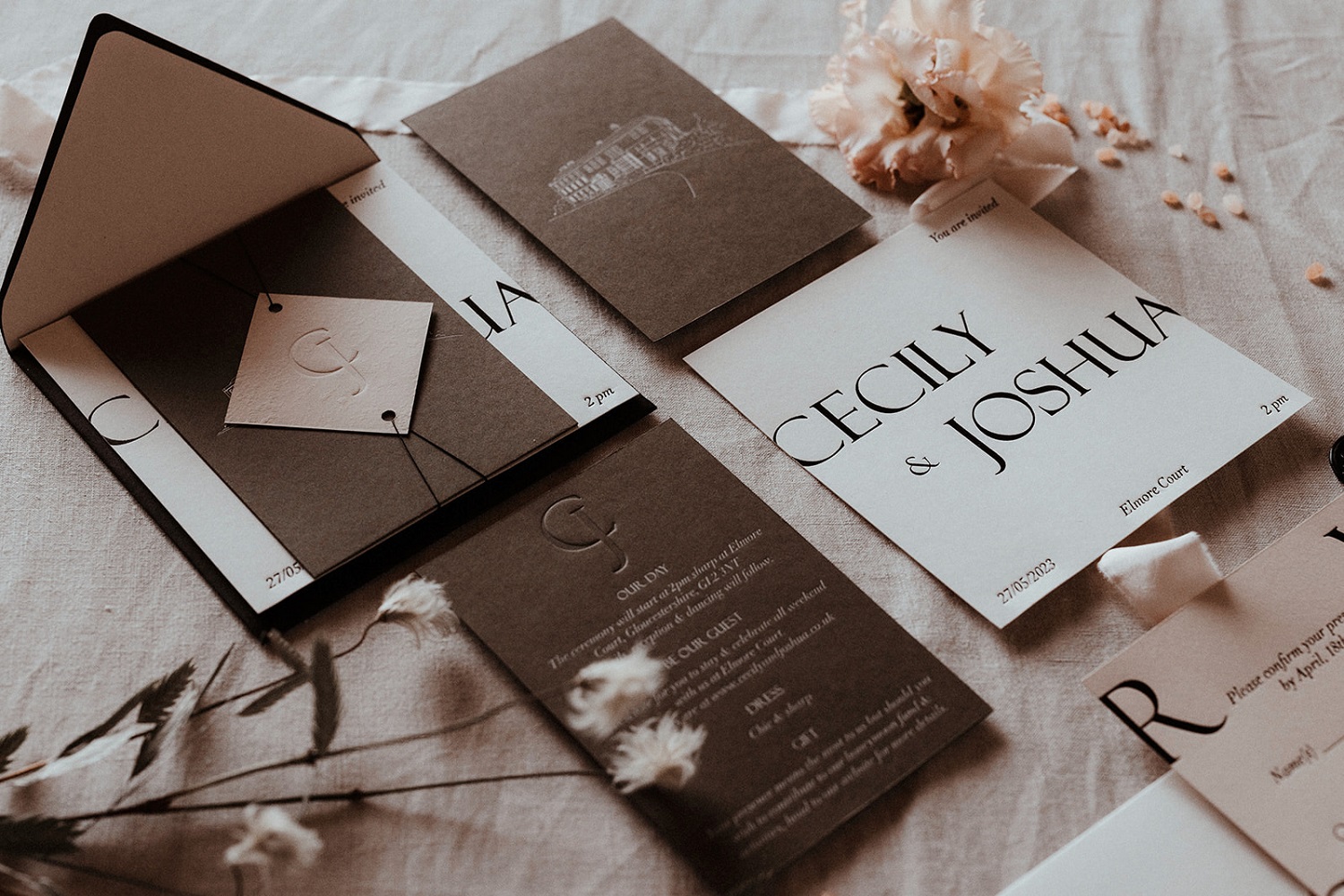 Luxury modern brown wedding stationery, Smitten With Ink