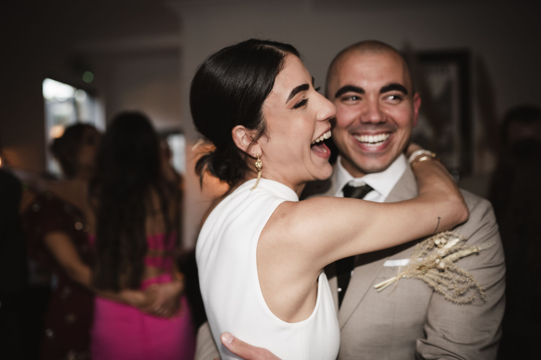 Bride and groom happy and dancing, By Karolina Photography