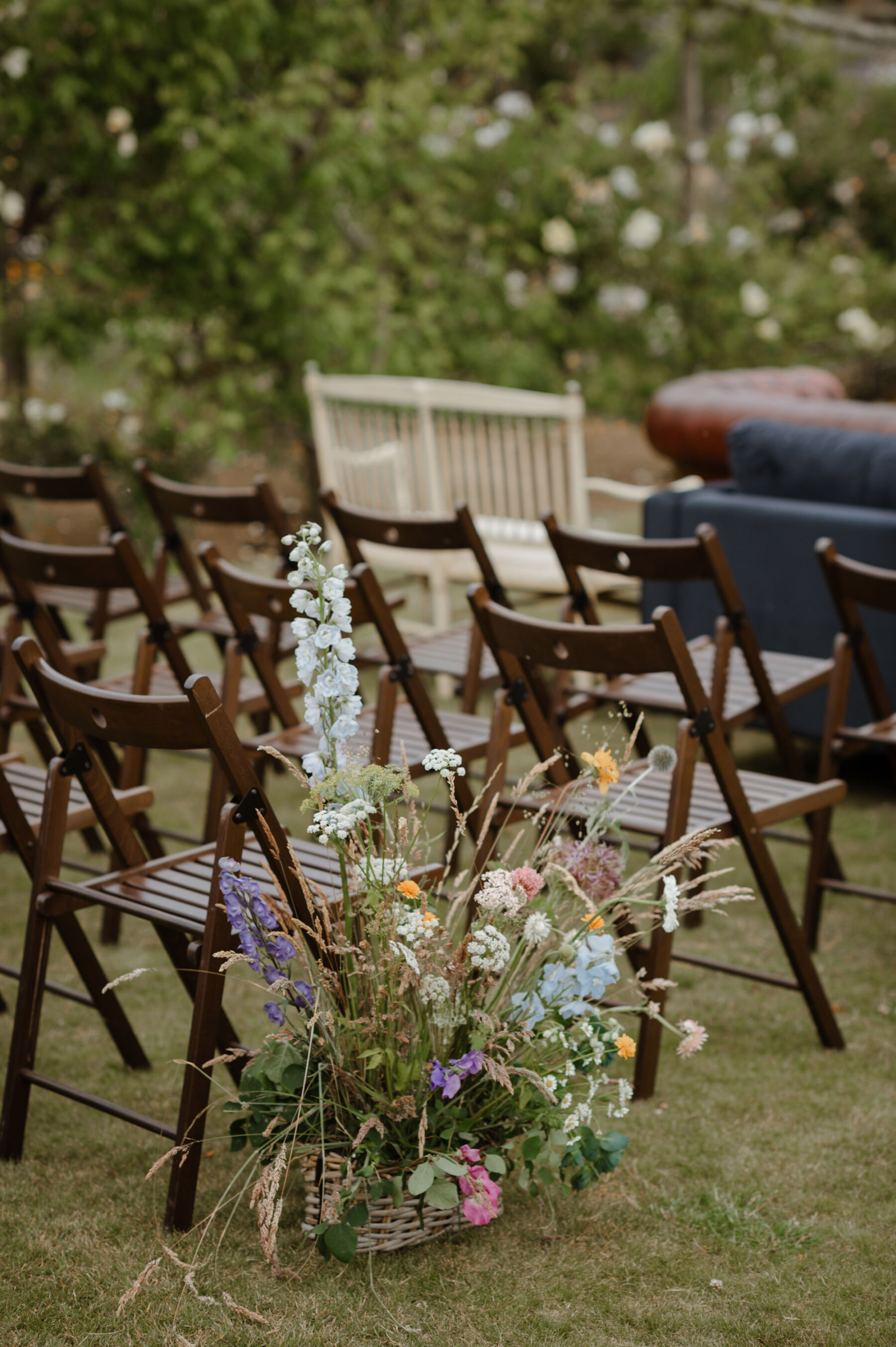 Outdoor wedding ceremony flowers