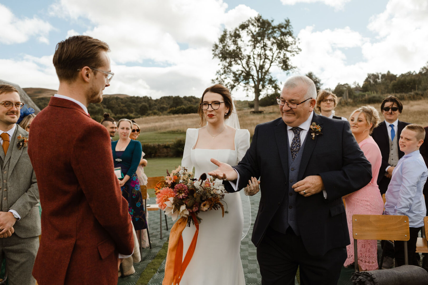 Outdoor Autumn wedding ceremony at Ballintaggart Farm