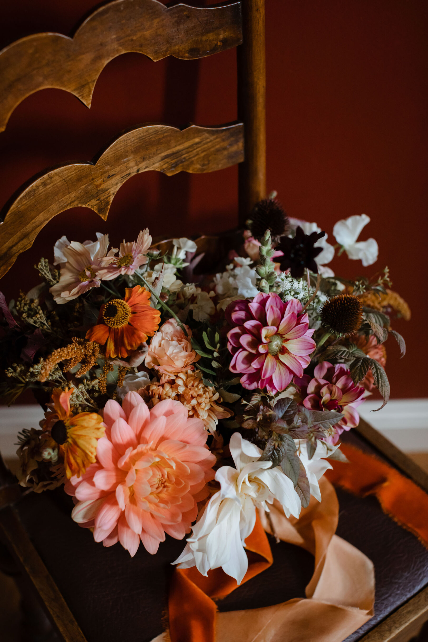 Colourful Autumn Dahlia wedding bouquet
