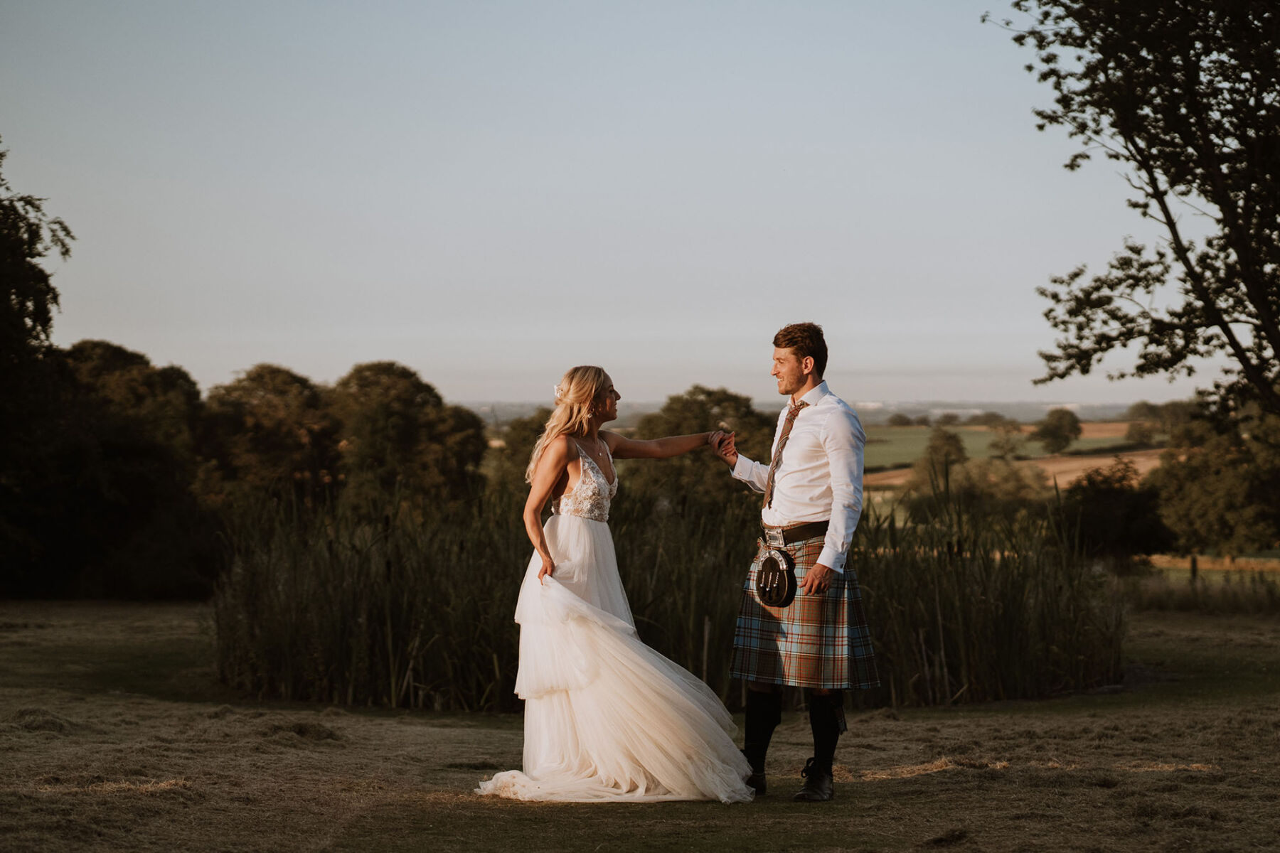 Bride in Kindling Bridal wedding dress, Middleton Lodge wedding.