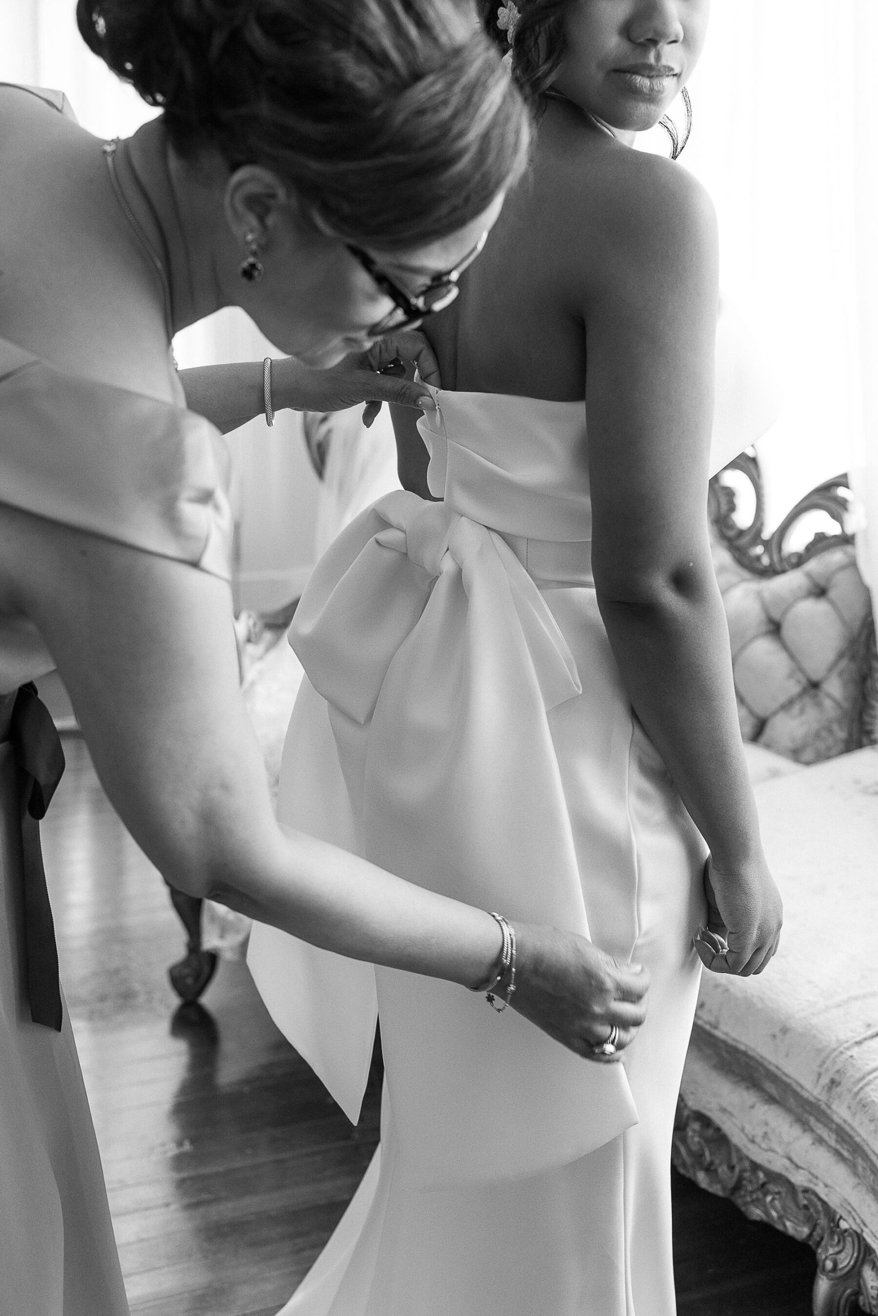 Eva Lendel wedding dress with large bow at the back